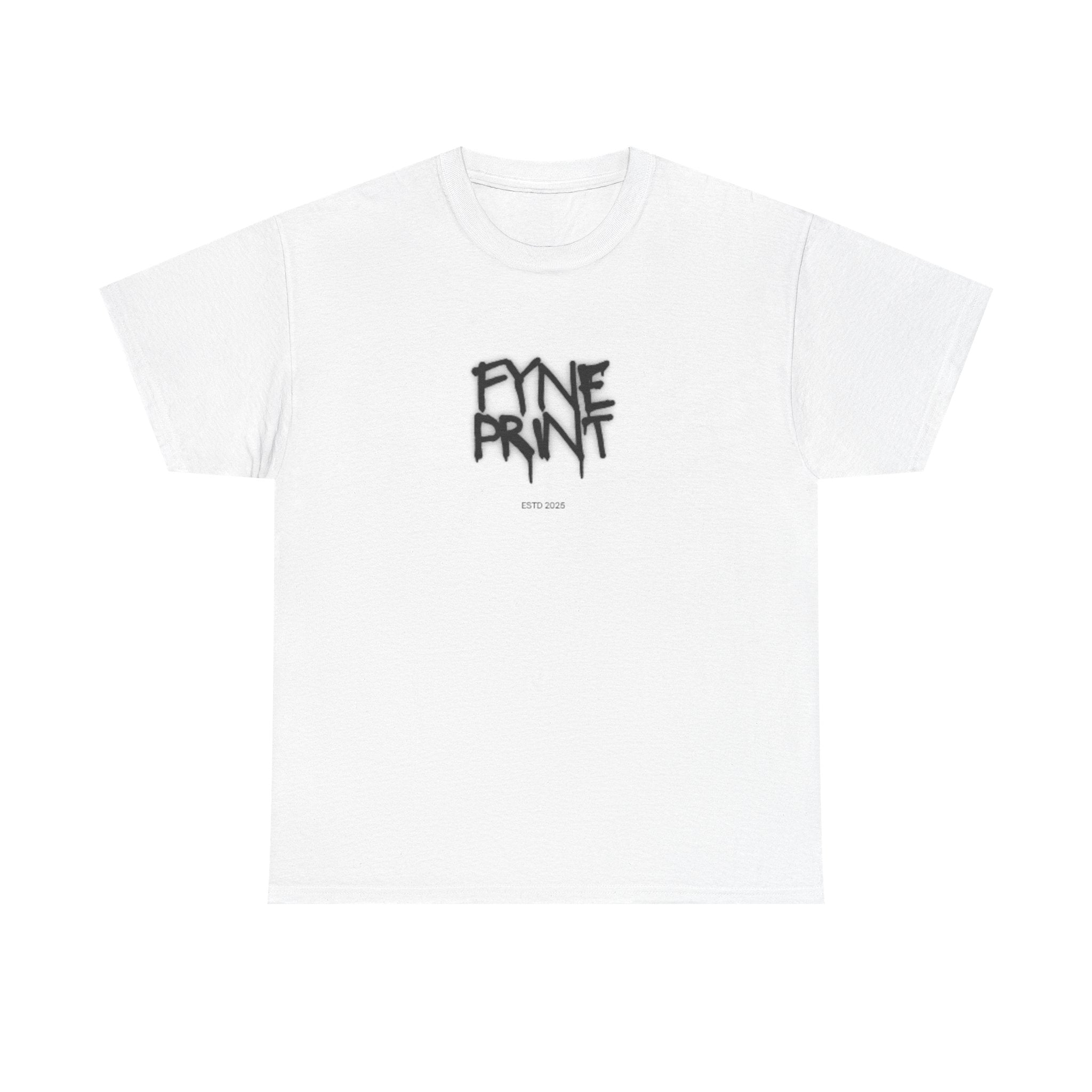 Fyne Print Graffiti Logo Tee — Over-Sized White Crewneck T-Shirt