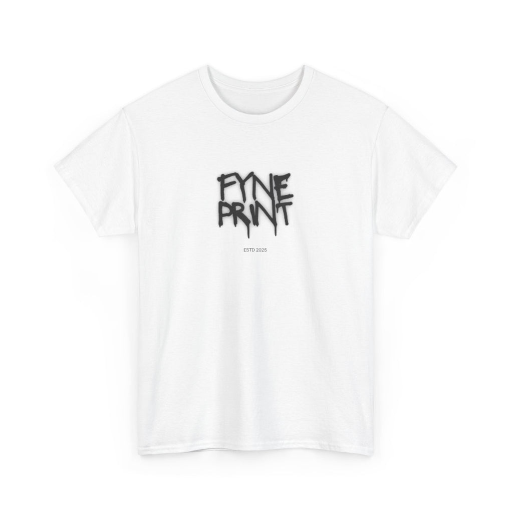 Fyne Print Graffiti Logo Tee — Over-Sized White Crewneck T-Shirt